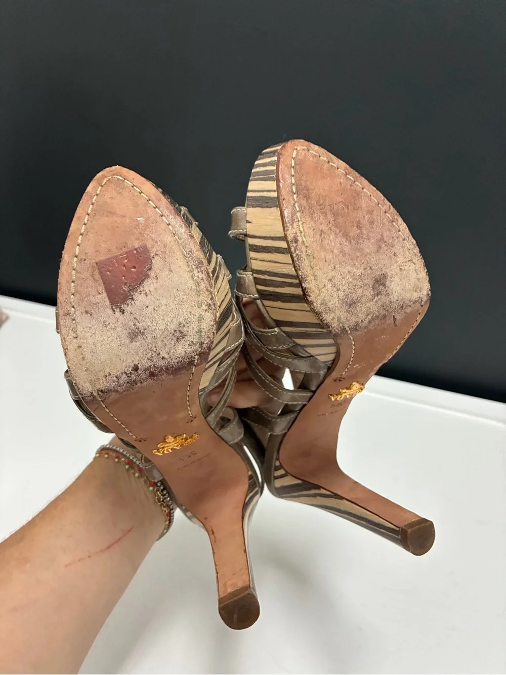 Prada Taupe Strappy Platform Heels